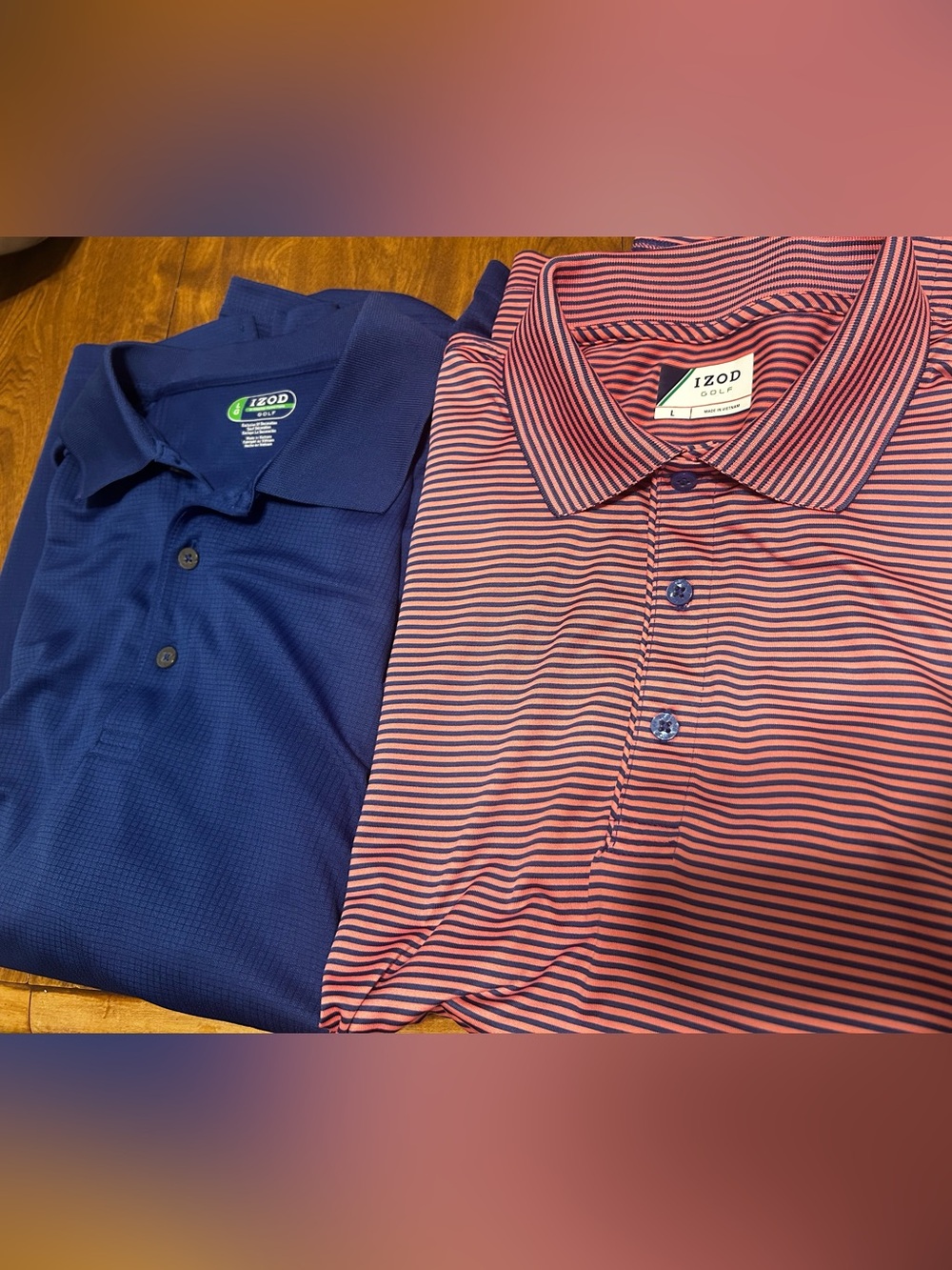 IZOD Golf Mens Polo Shirt Bundle Large Blue Pink Striped Solid Performance 2pk